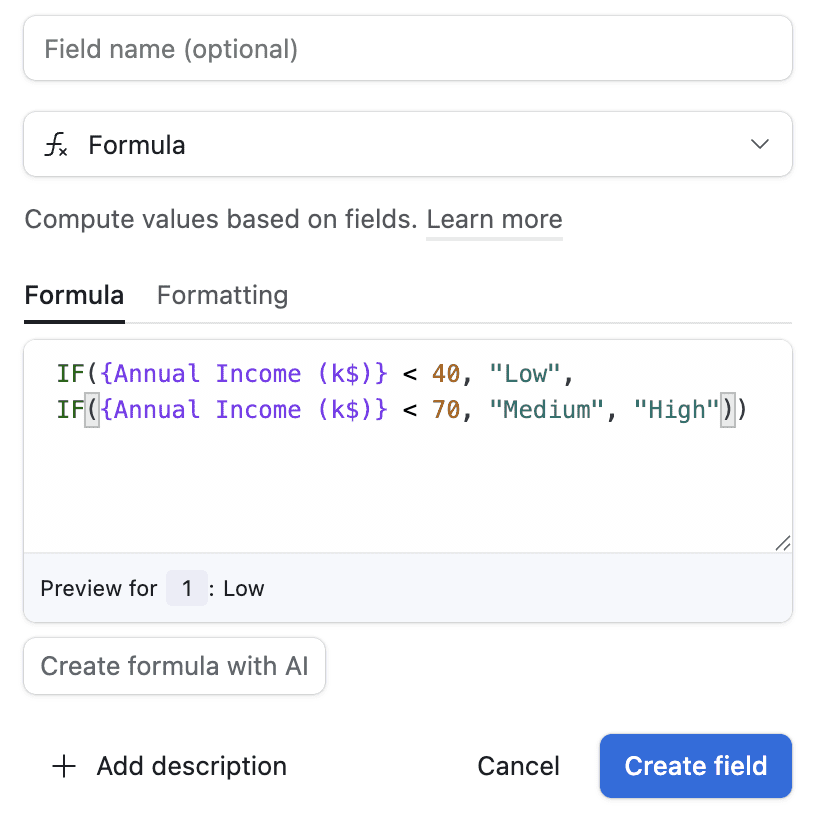 Using formulae to create a new column