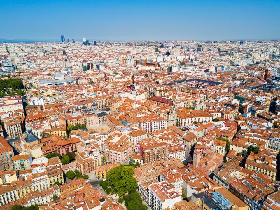 Aerial view of Madrid city center.