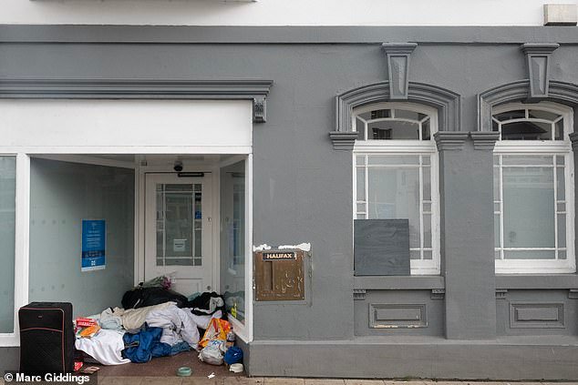 However, running down from Henley Street, where the Birthplace Museum is, sit rows of empty stores that have been taken over by rough sleepers. Pictured: The front of an old Halifax