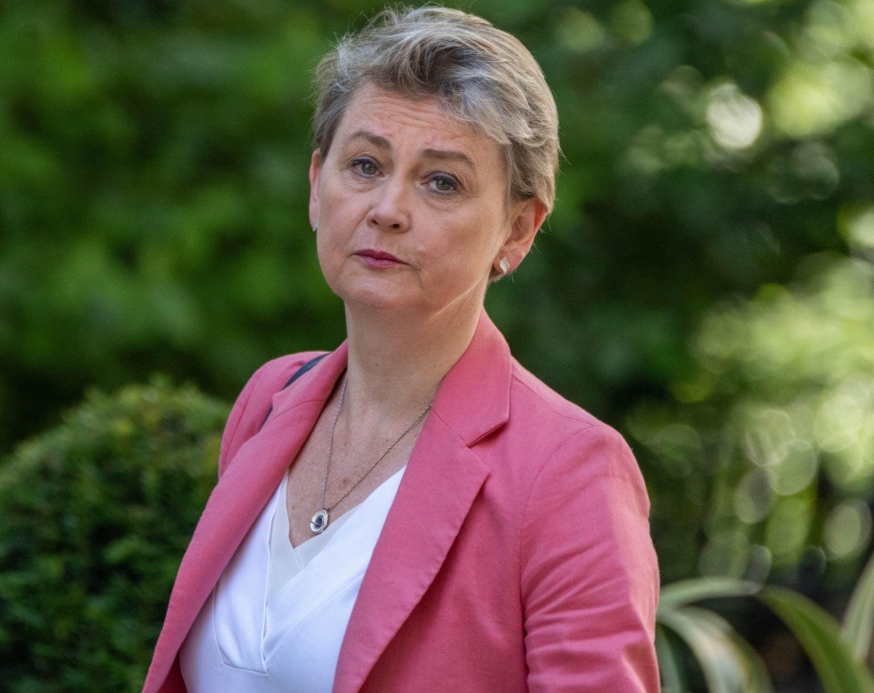 Yvette Cooper, Home Secretary, arriving at a cabinet meeting.